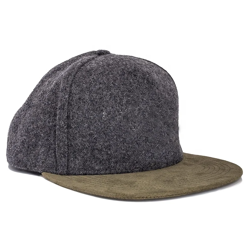 Wholesale Custom Leather Patch Logo 5 Panel Dad Hat High Quality  Woolen Sport Gorras Oem Men Trendy Baseball Cap