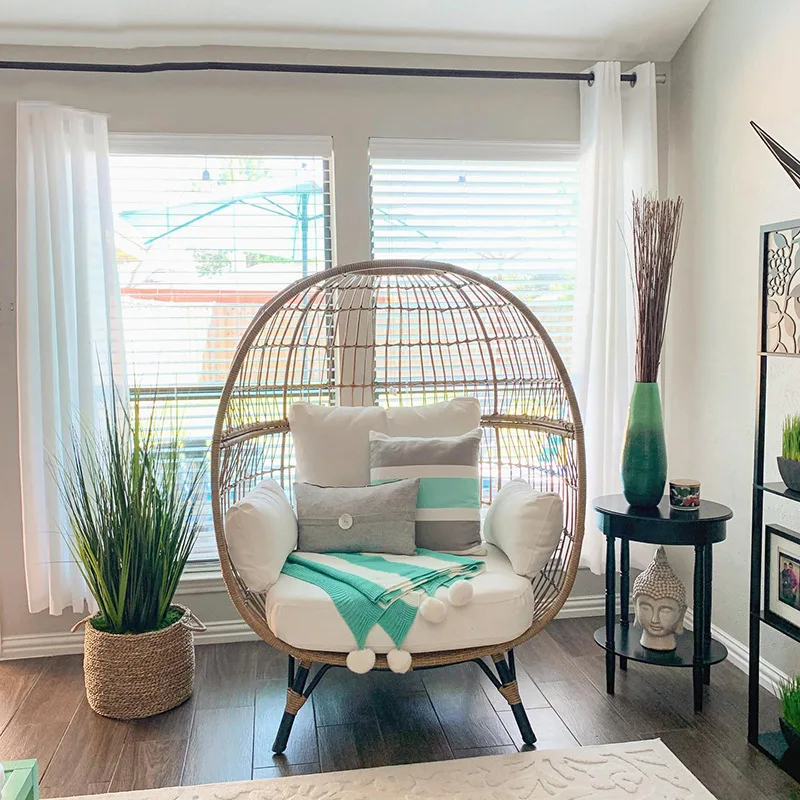 Wicker Rattan Swing Chair Hanging Egg Hammock Chair Cushions Hammock with Stand Cushioned Chair