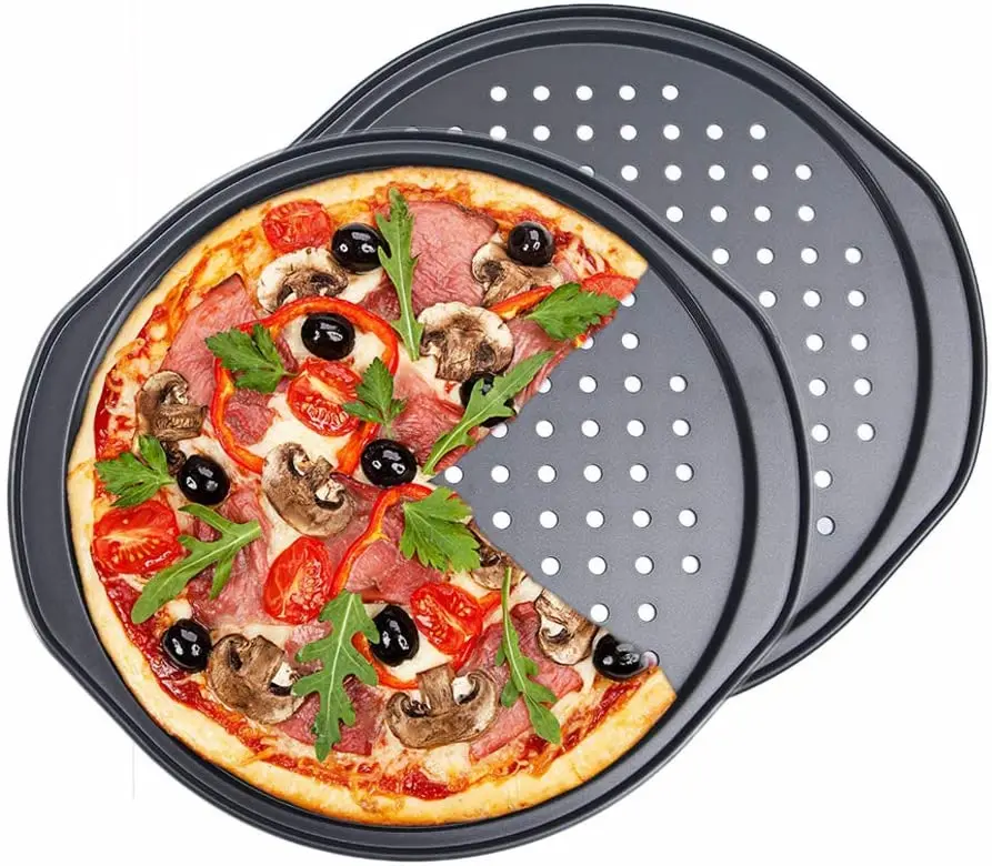 Amazon Hot Non-Stick Round Perforated Pizza Crisper Tray for Oven Baking Supplies