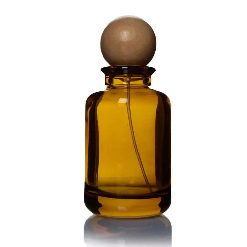 Amber Bottle 30ml 50ml 100ml Round Glass Empty Perfume Bottle With Wood Ball Lid
