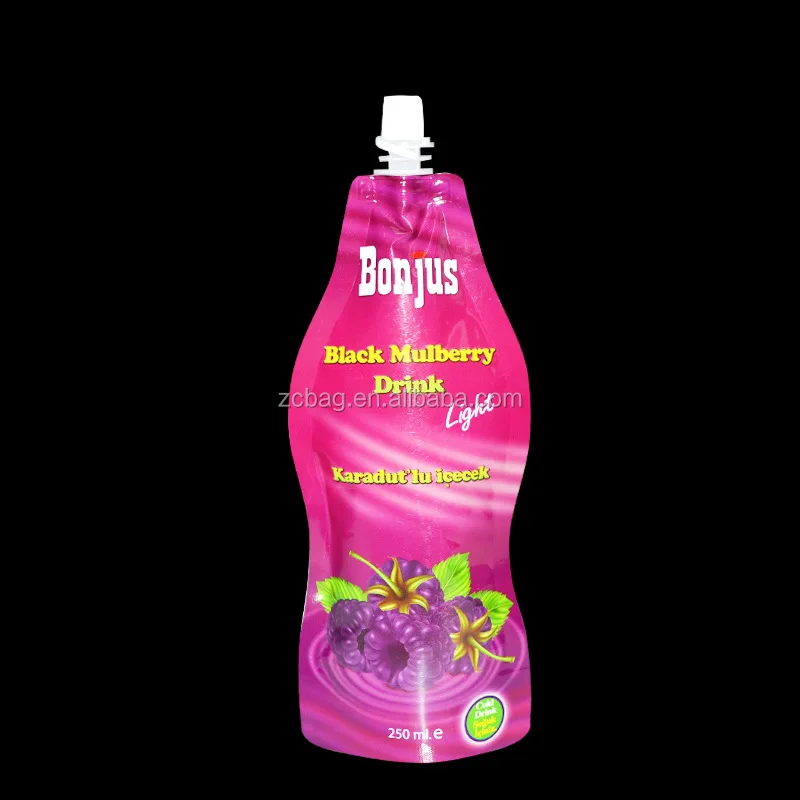 Moistureproof Grape Juice Tomato Juice 125ml Pouch Spout Nozzle Mylar Aluminium Metalized Flexo Gravure Embossing Packaging Bag