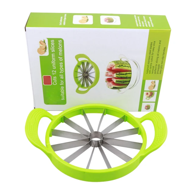 Wholesale manual stainless steel watermelon slicer cutter with double plastic handle
