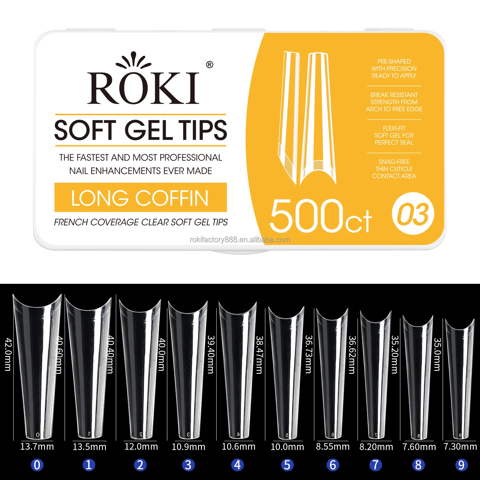 ROKI sample free Acrylic French Half Cover xxl C Curve Nail Tips Straight Tip Nail U shape Artificial Nails