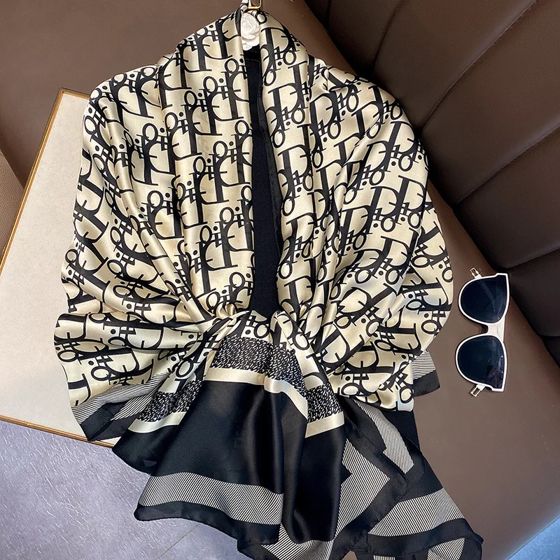 Ready to ship Brand Design Scarf Hijabs Stoles printed pattern turban satin big brand design luxury silk scarf wrap