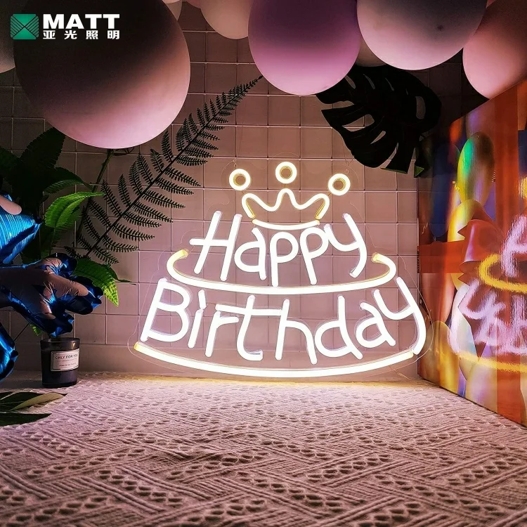 Matt Customized Large Hot Beautiful Romantic Acrylic Happy Birthday Nail Salon Neon Sign for Baby Shower Birthday Party Wedding