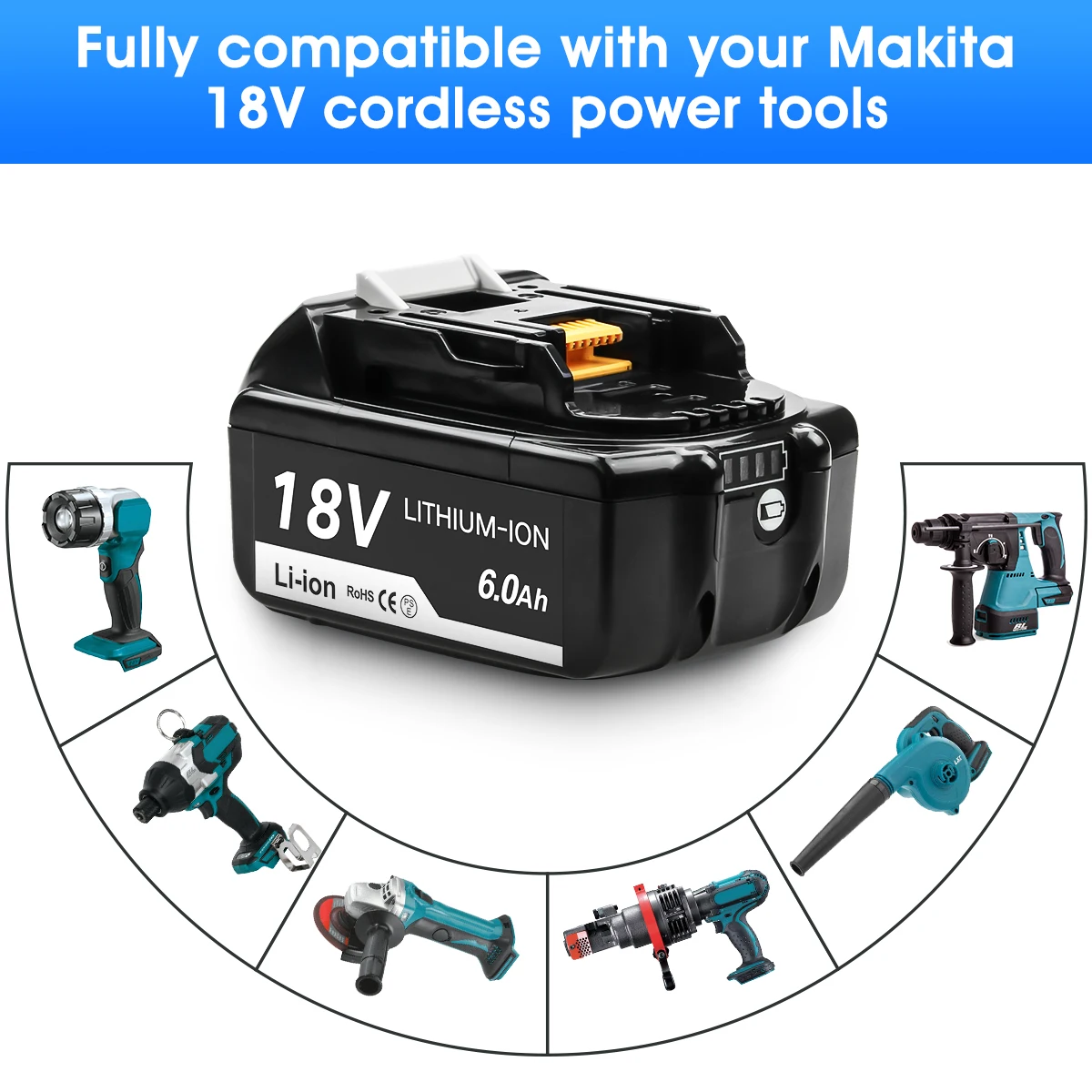 18 Volt 6.0Ah BL1860B Replacement Battery Compatible with Battery Lithium BL1815 BL1820 BL1830 BL1840 BL1850 LXT-400