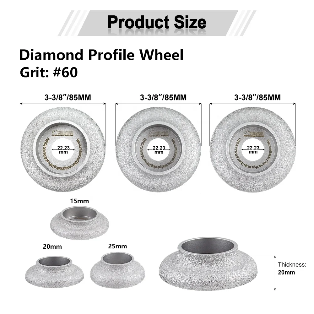 3-3/8 inch(85mm) Vacuum Brazed Diamond Hand Profile Grinding Wheel Grinding Disc for Angle Grinder on Marble Ceramic Quartz