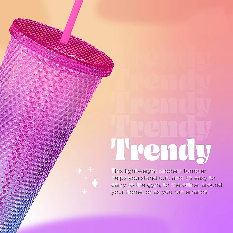 BPA free 24oz Diamond Studded Tumbler Double Wall Plastic Water Bottle Termos Juice Bottle Ice Tea Coffee Mug with Straw