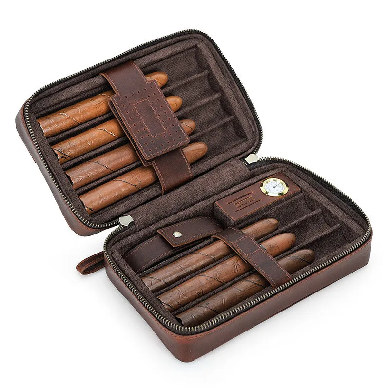 Multi-function Durable Cigar Box Vintage Portable Leather Cigar Storage Box Travel High-quality Moisture-proof Humidor