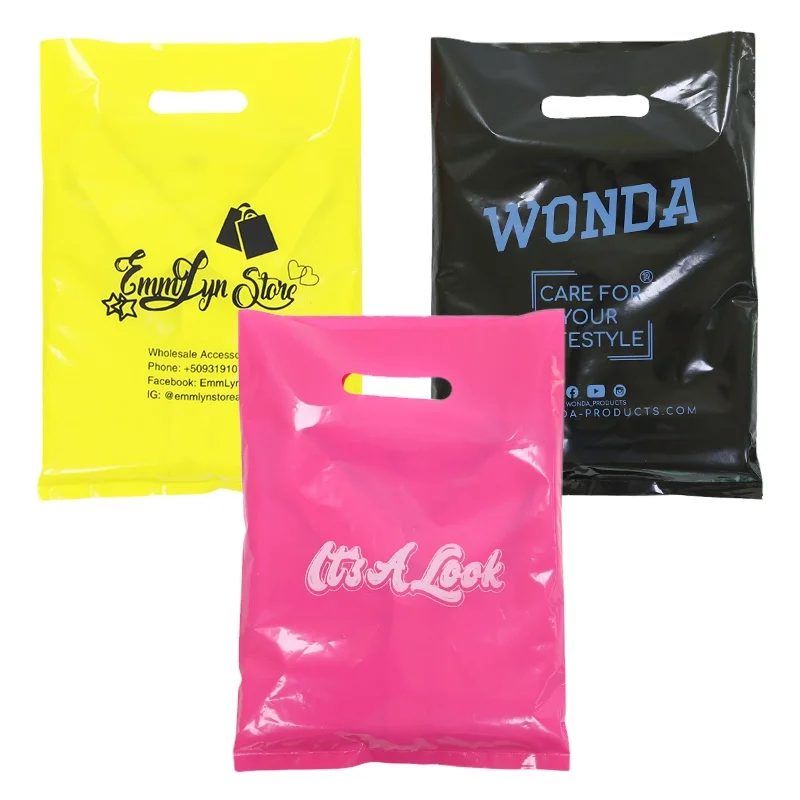 Custom your own logo die cut garment clothing pants shopping plastic bag