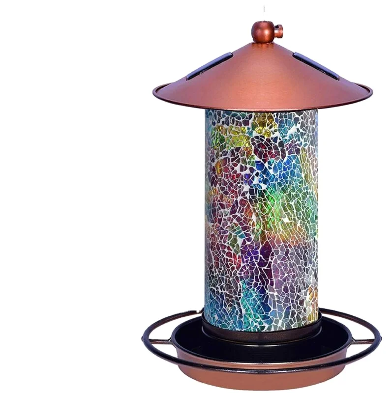 Hot Selling Round Glass Mosaic Hanging Outdoor Bird Feeder Shining Purple Design