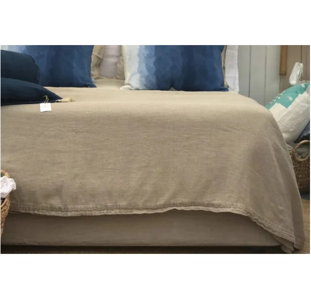 100% pure linen bed throw blanket coverlet  set heavy weight