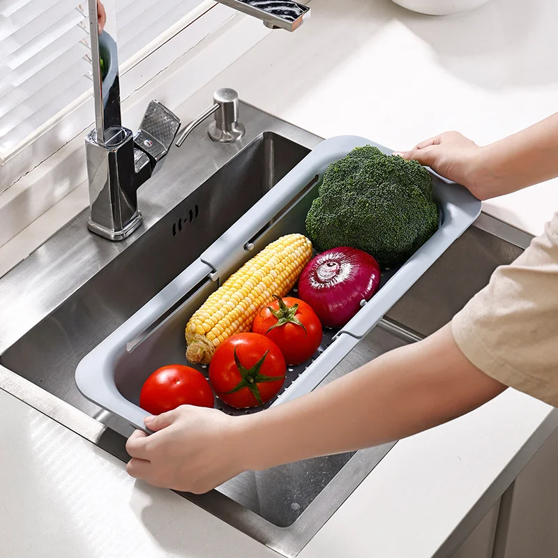 Wholesale Extendable Double Layer Drain Basket Over The Sink Colander Strainer Basket For Vegetable Fruit