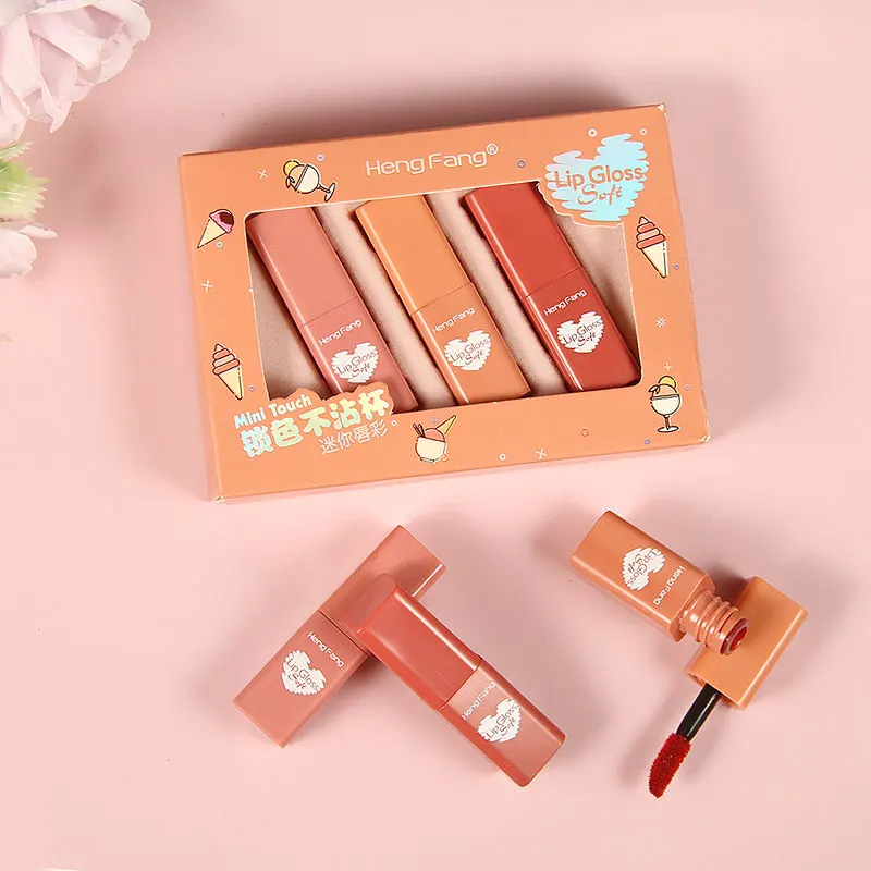 H7049  Mini Cute Size Waterproof Long-lasting 3 color Gift-Set Cosmetics Makeup lip Tint lip gloss set
