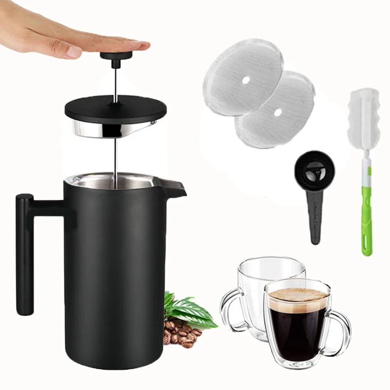 1000 мл оптовая продажа 34 унции нержавеющая сталь Изолированная Двойная Стенка Кофеварка французский пресс с пользовательским логотипом матовый черный французский пресс