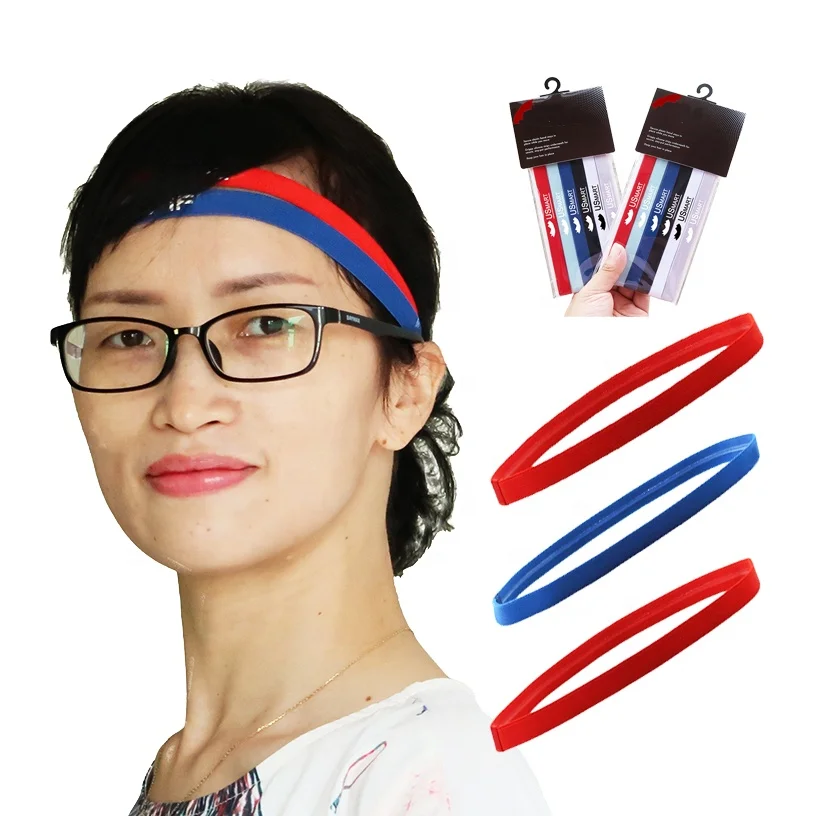 Custom Logo Printed Sports Headbands Thin Elastic Silicone Head Bands For Women and Men