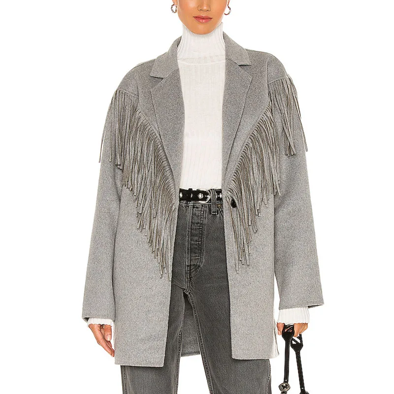 Женский длинный шерстяной Блейзер с воротником