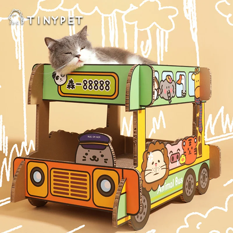 Animal Bus Double Deck Cat Scratcher Cardboard Large Pet Toy Supplies For Cat catch Bed House