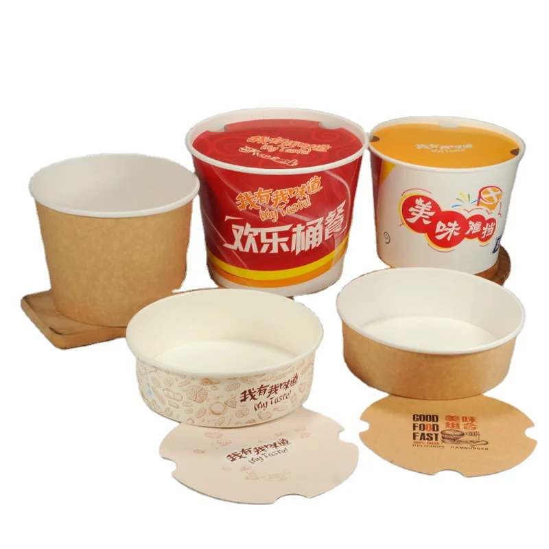 Custom Hot Sale Round Fried Chicken Popcorn Paper Bucket With Lid