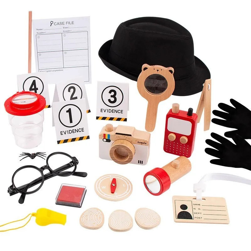Hot Kids interactive toy pretend to be detective wooden detective tools toy set
