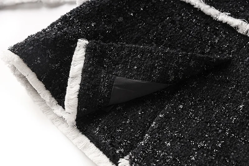 Vintage Elegant Style Two Piece Sets Ladies Office Quality Textured Women Double-breasted Blazers Shorts Colorblock Tweed Suits