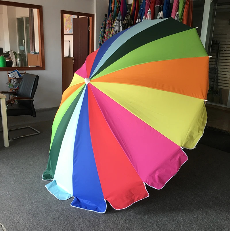 Sun Beach Umbrella Size 2.6m 2.4m 2m Steal Pole With Custom Logo Print For Promotion Use Color Outdoor Parasol Umbrellas