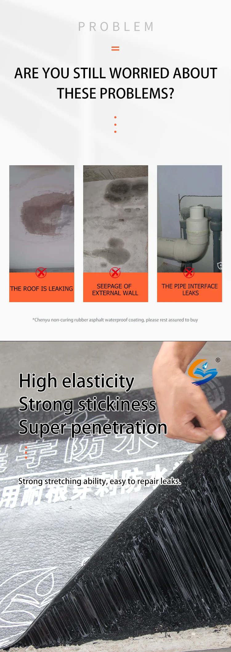 Non-curing Rubber Waterproof Roof Non Curable Rubber Modified Bitumen Paint Elastic Coating Rubber Asphalt Waterproof Coating