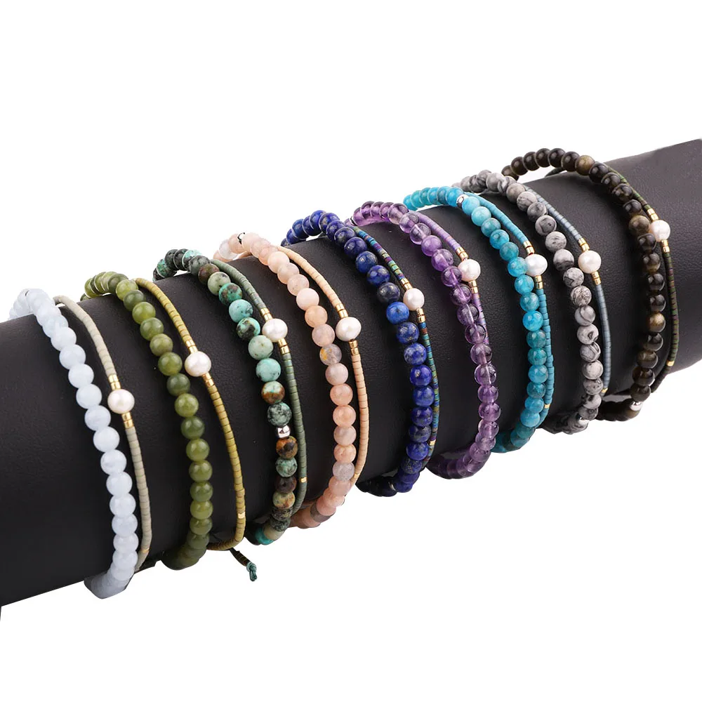 Cute Design Gemstone Bracelet Miyuki Seed Beads Natural Stone Freshwater Pearl Handmade Macrame Bracelet Set Women JBS11558