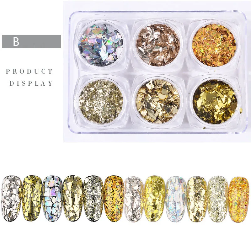 Popular Design Makeup Cosmetic Glitter BROKEN Flakes  3D SEQUINS Nail Art Glitter Pot Aurora GLASS FOIL PAPER