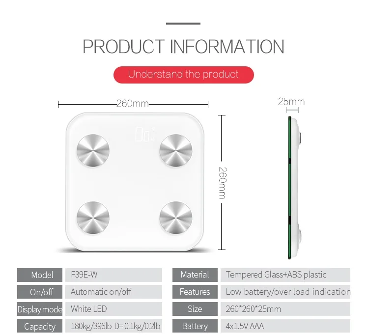 Smart Accurate Bathroom digital Body Fat balance weight Muscle Water Bone mass Analyzing body fat Scale with app