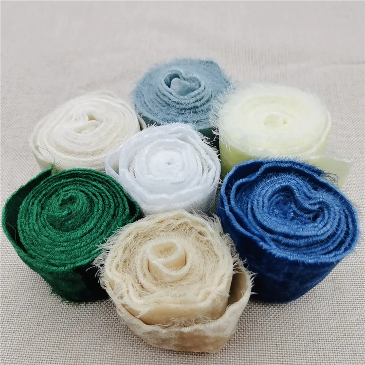 wedding invitations silk velvet Raw Edge ribbon fringe ribbon for bouquets
