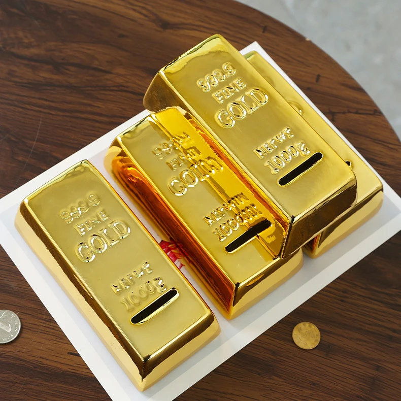 Ceramic Electroplating Gold Brick Coin Bank Creative Simulation Gold Bar Piggy Bank Ceramic Craft Gift