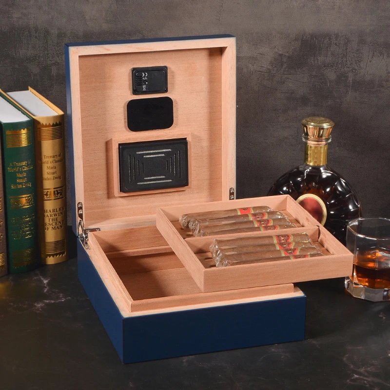 Modern Handmade Humidor Wooden Cigar Box With Black Matt Finish Custom Logo Square Shape