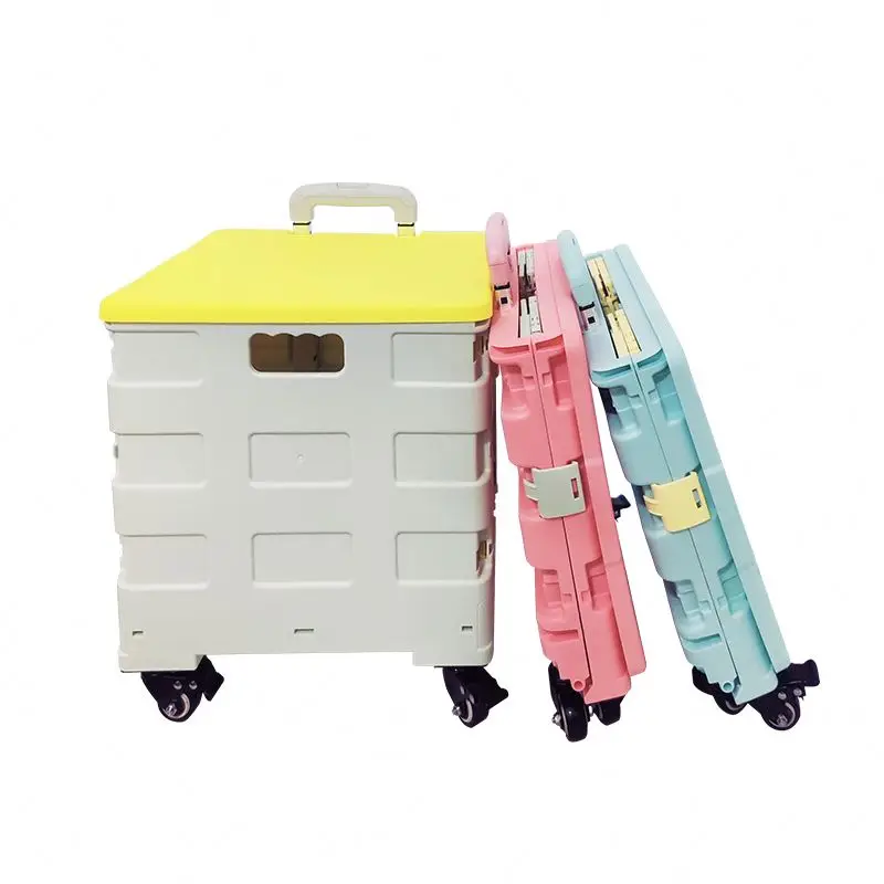 Folding Luggage Cart Supermarket Foldable 4 wheel shopping trolley with brake