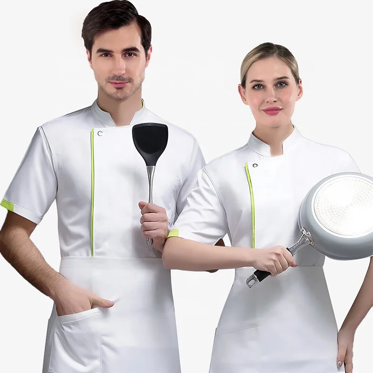 Short Sleeve Breathable Chef Uniform Kitchen Bakery Cafe Food Service Cook Wear Waiter Jacket Overalls