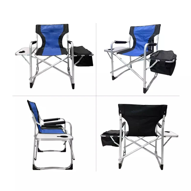 Aluminum Folding Camping Beach Fishing Director Chair with Side Table and Cooler Bag
