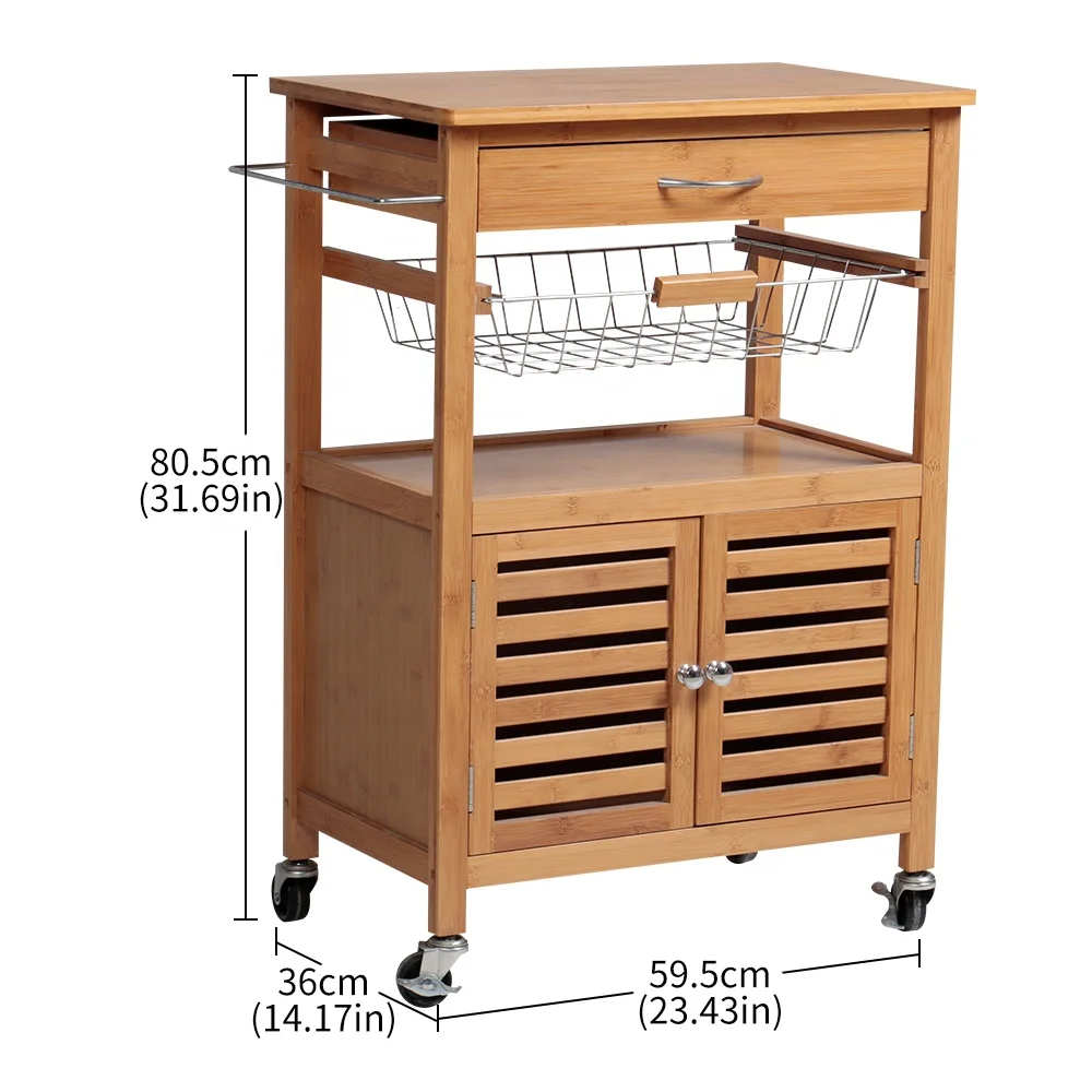 Morden movable mobile wheel wooden storage cabinet furniture serving kitchen trolley cart with baskets