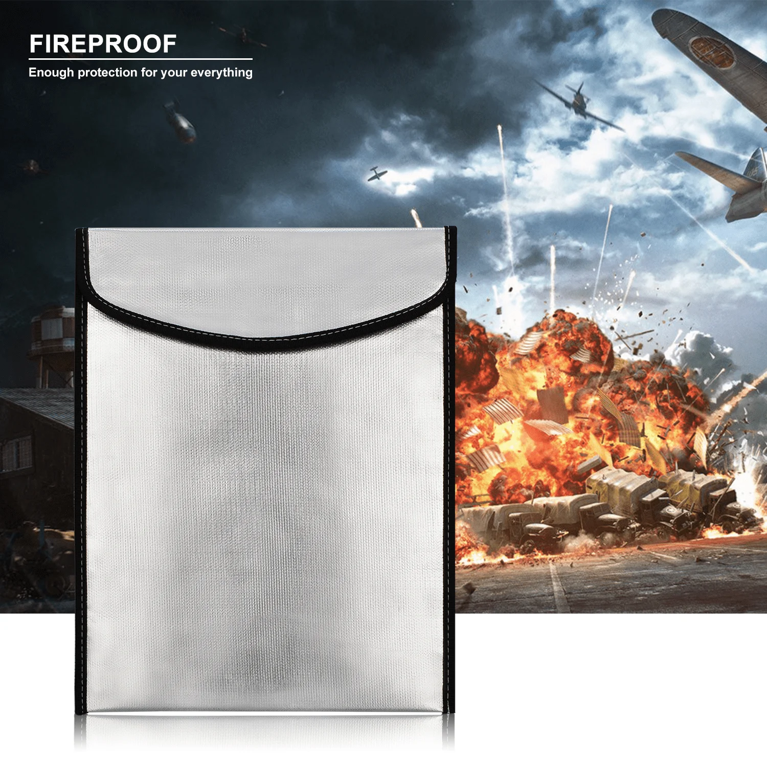 OEM Silver Aluminum Foil Fiberglass Cloth Money Jewelry Passport Laptop Cash Document File Safe Storage Fireproof Money Bag