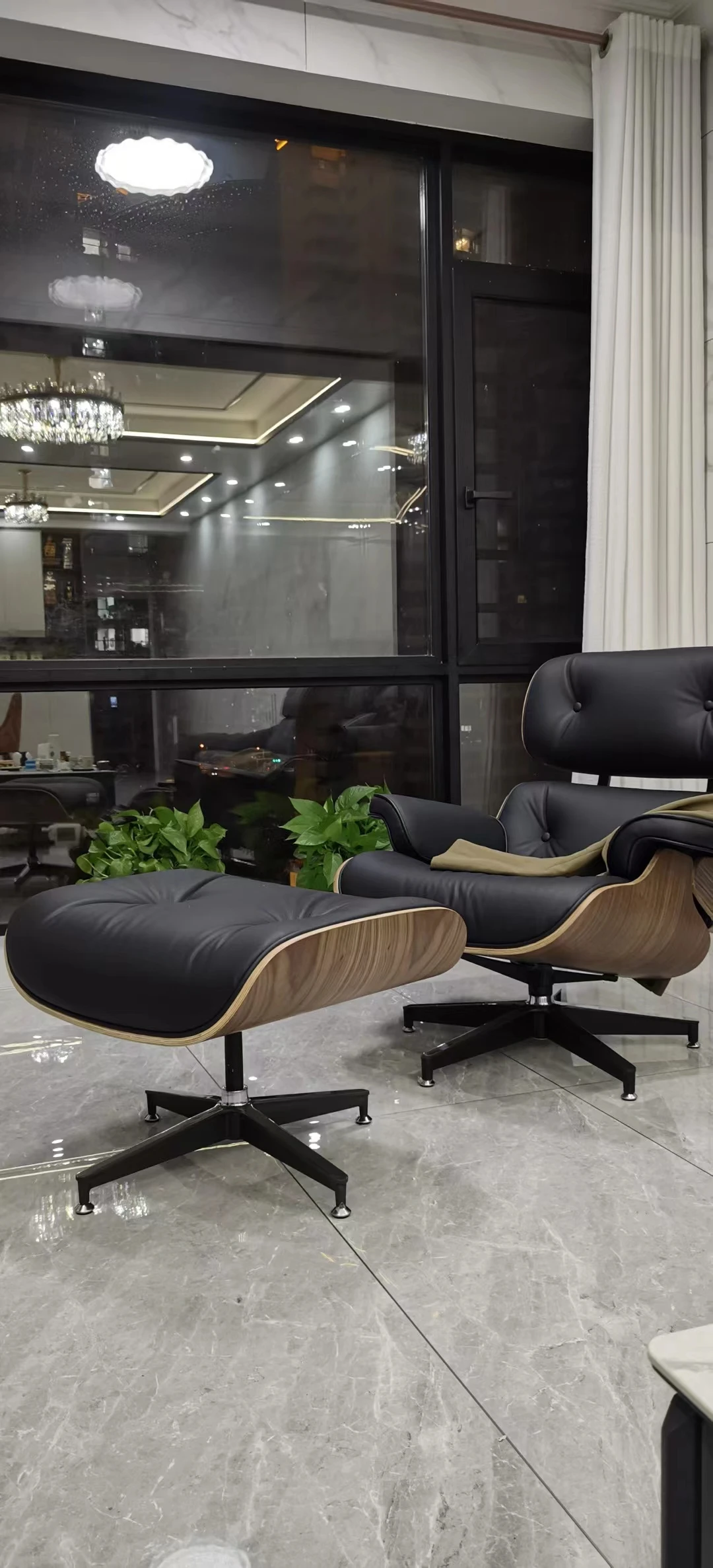 Luxury Indoor Swivel Leather Lounge Chair with ottoman Armchair Living Room luxury leisure chair