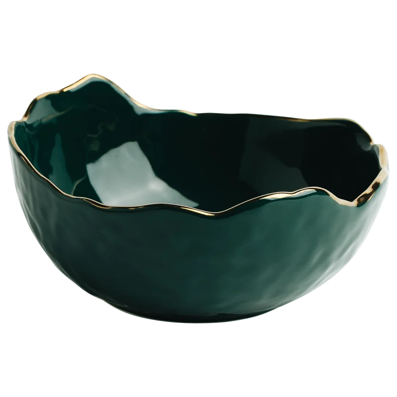 
Jade-cer dinnerware ceramic irregularly shape wave salad bowl ramen bowl fruit bowl with gold tableware 