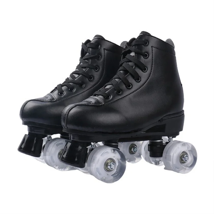 Soft Pu leather flashing wheel double row skates adult children skating shoes designs