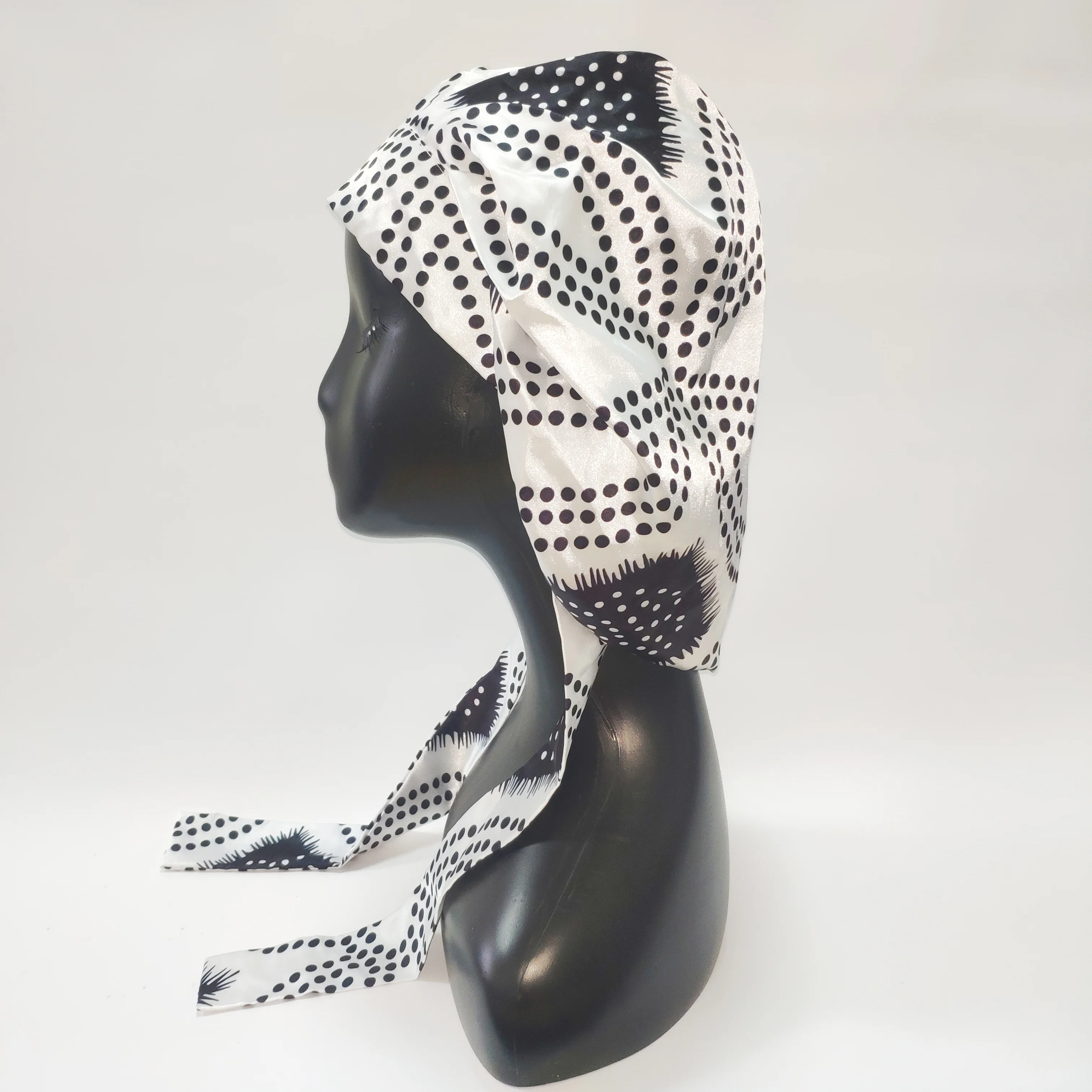 2023 new style silk satin hair bonnet double lining customized logo moq 10 pc