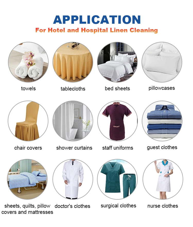 Liquid oxygen bleach detergent for hotel and hospital laundry