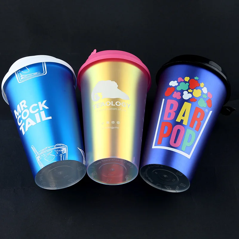 milk tea shops PP 24oz 32oz 12oz 16oz bubble tea cup cold drink custom logo iridescent Rainbow disposable plastic cups with lid