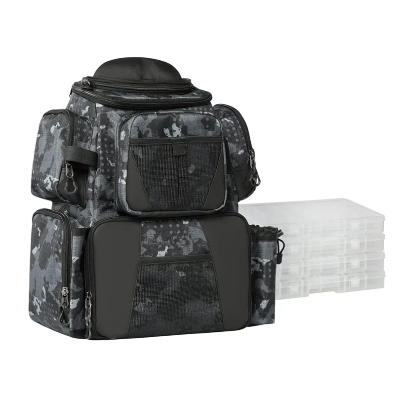 Large 50L Fishing Tackle Backpack Water Resistant Lightweight Tactical Storage Fishing Gear Bag Soft Tackle Box with Rod Holder