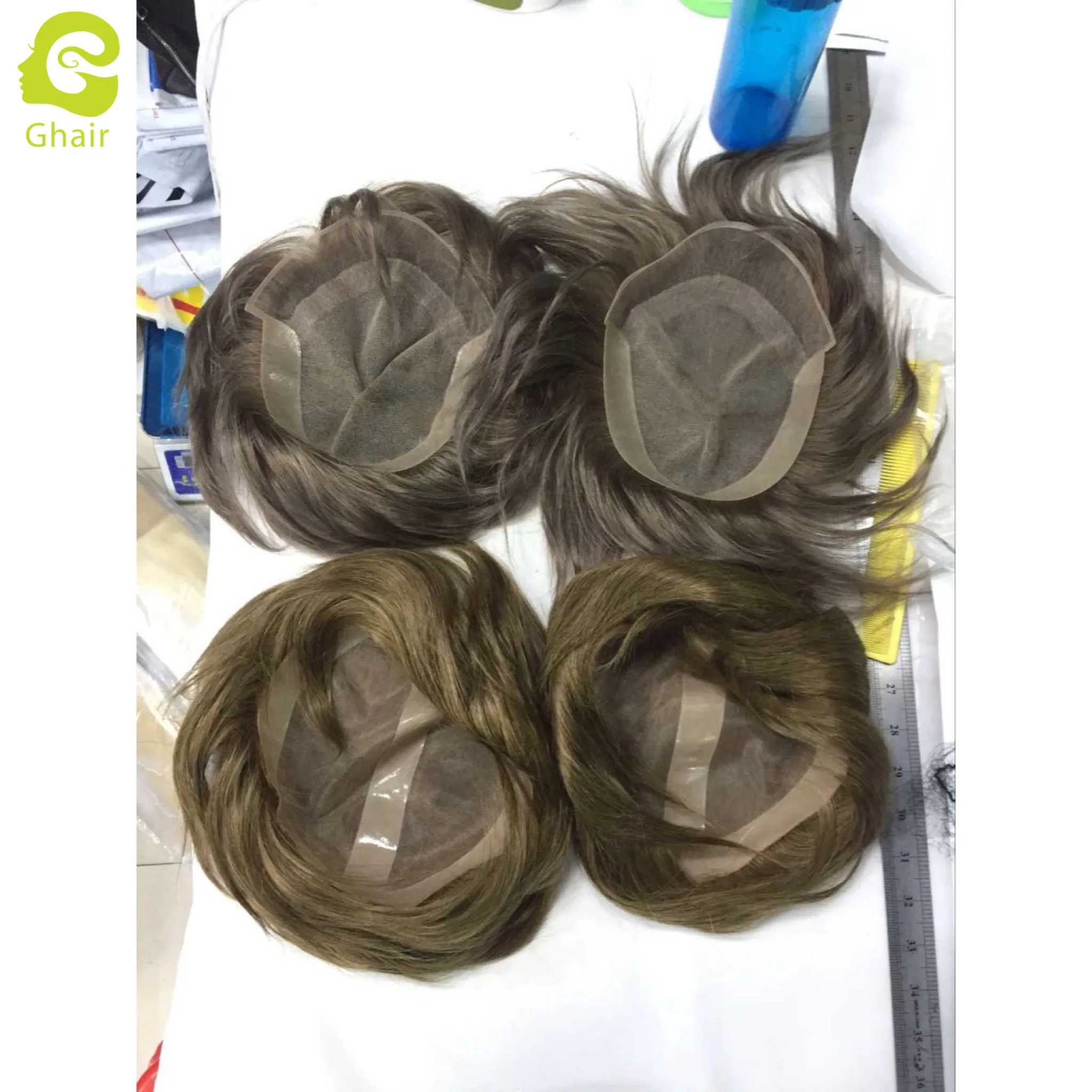 
Wholesale Price Print Logo Indian Human Virgin Hair Topper System Toupee For Men 