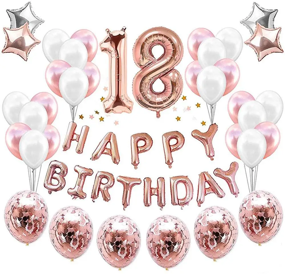 18th Birthday Decorations Party   Rose Golden Number 18 Birthday Balloons  for birthday