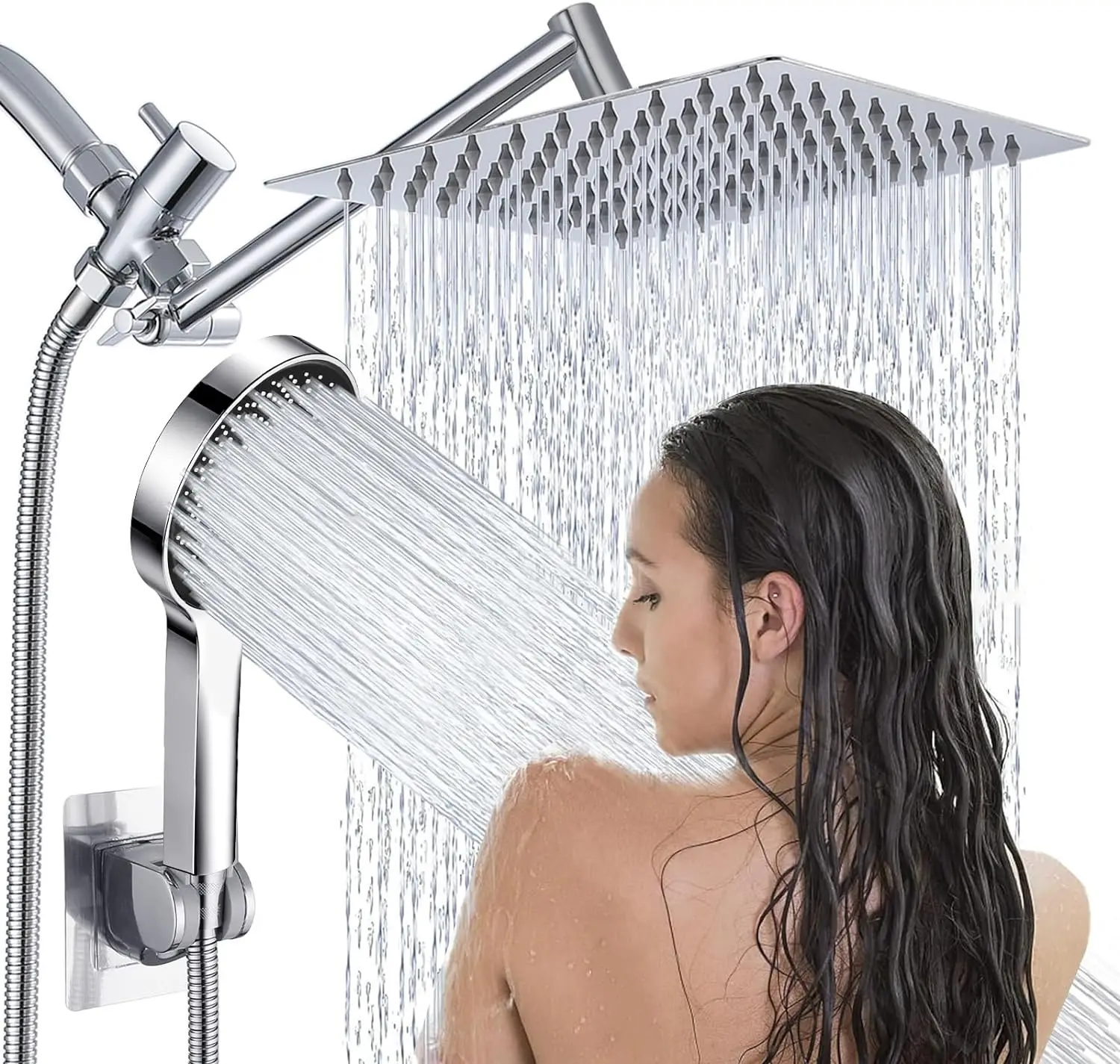 8-Inch Black Square High Pressure Shower System Bathroom Faucet Set 2-Setting Handheld Faucets Wall Mounted Shower Shower Faucet