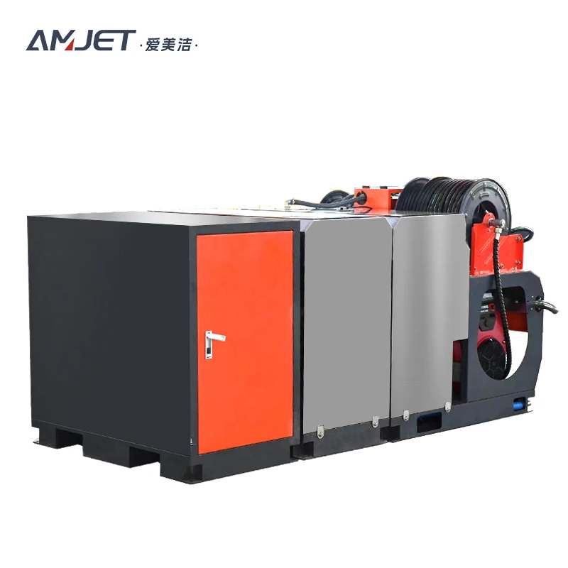 AMJET New High Pressure Sewer Cleaning Machine 37HP180bar German Maxten Stainless Steel Pump High Pressure Sewer Jetting Machine
