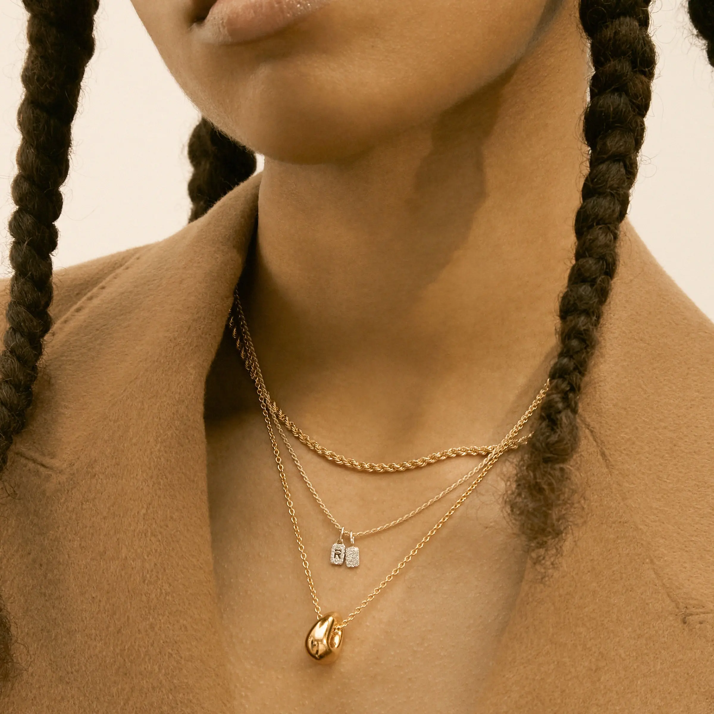 Rectangle 18K Gold Plated Tiny Micron Pave White CZ Tag 925 Sterling Silver Letter Pendant